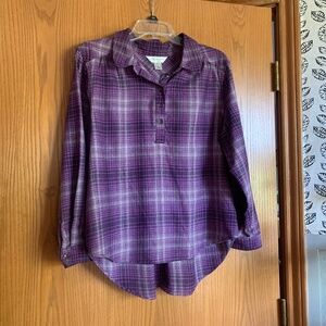 Christopher & Banks Purple Plaid Blouse L Long Sleeved Button up.